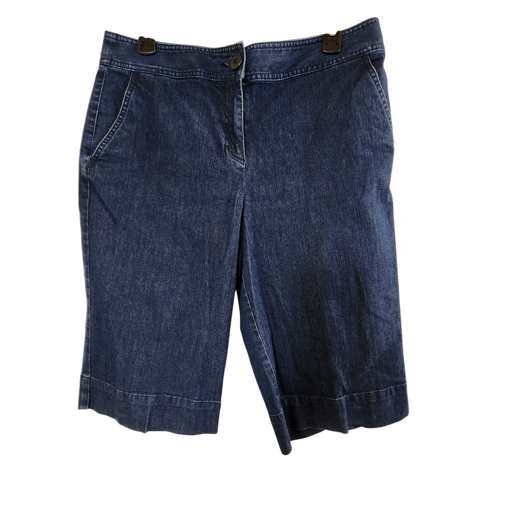 Talbots Womens Size 10 Dark Wash Denim Bermuda Shorts Stretch Cotton‎ Blend Blue